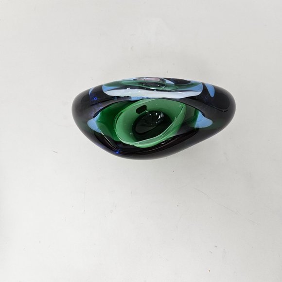 Vintage Bohemia Glass Czech Blue Green Basket - Picture 5 of 11